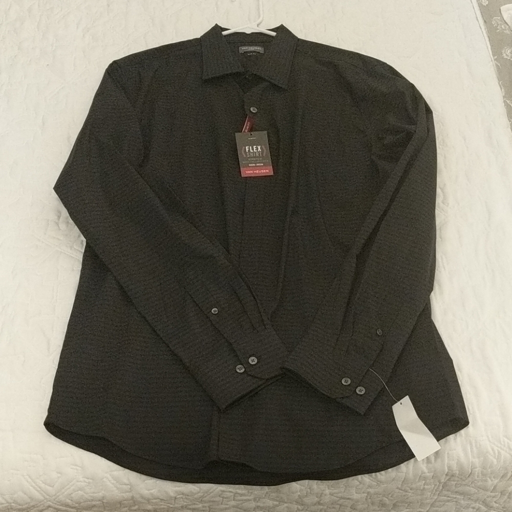 Men's Striped Black dress shirt, non-iron